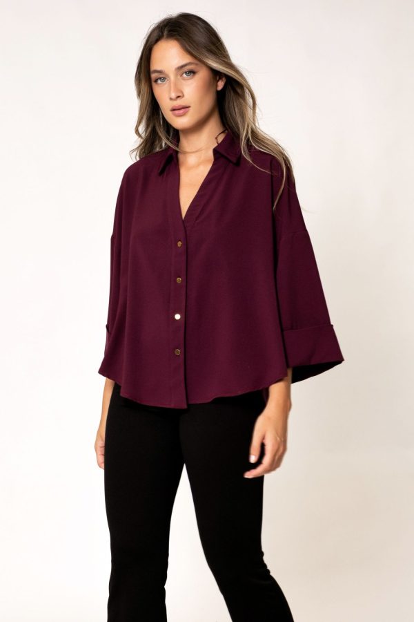 CAMISA MANGA ANCHA BURDEOS