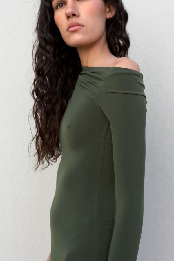 VESTIDO CAQUI ASIMETRICO MIDI - Imagen 5