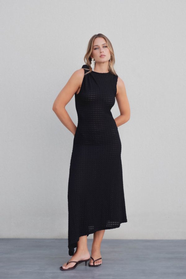 VESTIDO MIDI ASIMÉTRICO PUNTO CALADO - Imagen 4
