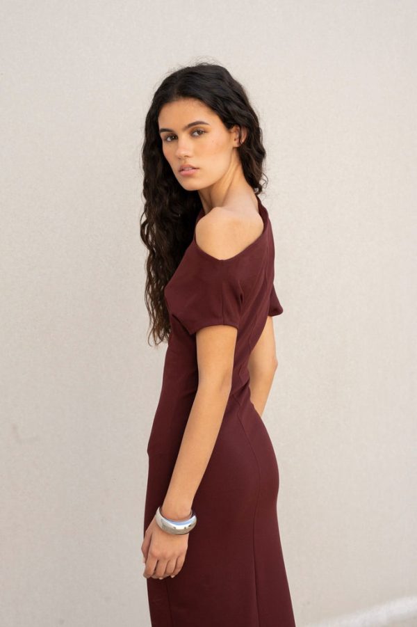 VESTIDO ASIMETRICO BURDEOS - Imagen 3