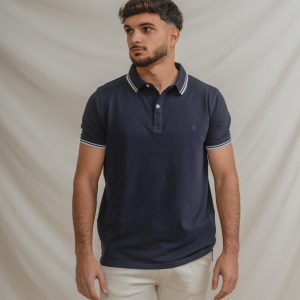 POLO BÁSICO AZUL PIQUÉ LÍNEA